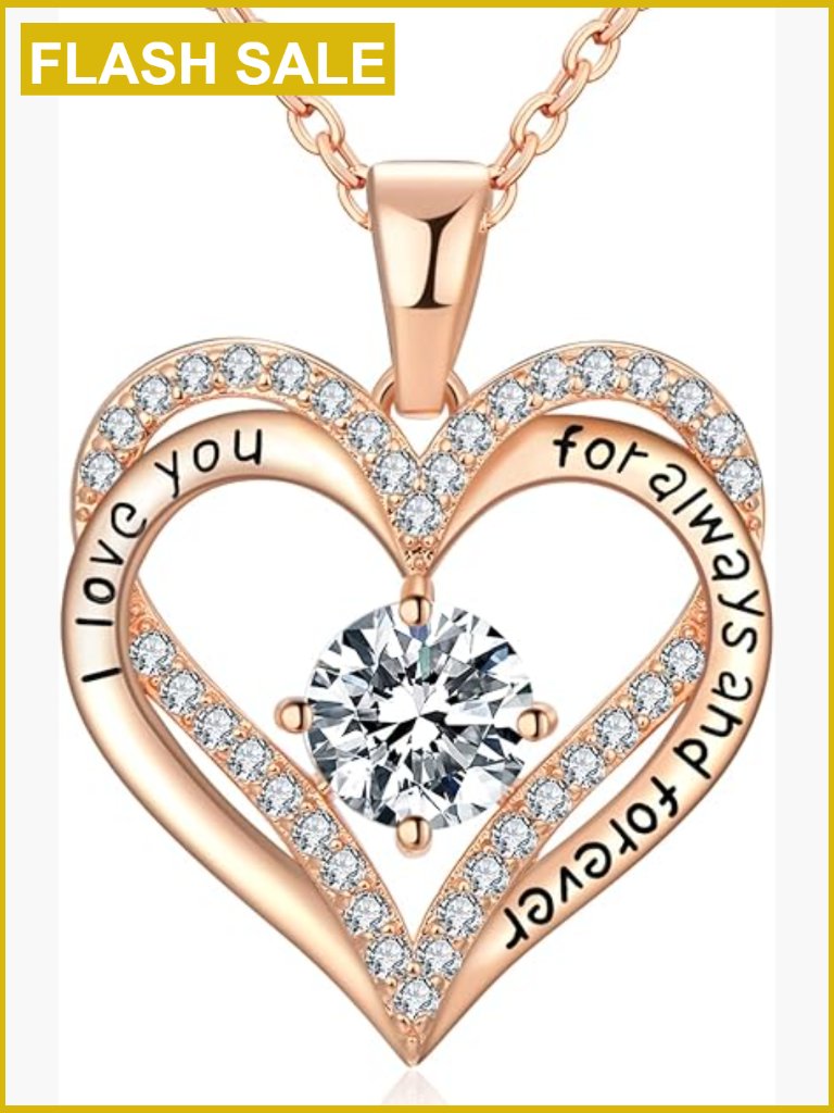 18k Rose Gold Plated Heart Pendant Necklace With Cubic Zirconia 15.7"